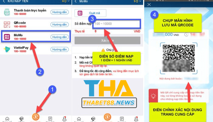 Nạp tiền Thabet bằng app Momo