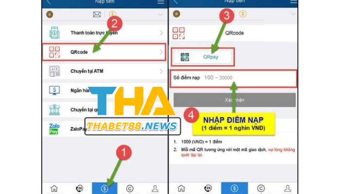 Nạp tiền Thabet bằng mã QR code
