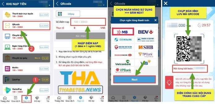 Hướng dẫn các bước nạp tiền Thabet MB Bank